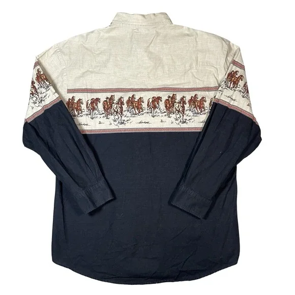 Vtg Roper Shirt Mens XL Rodeo Western Cowboy Horse Graphic 90s Colorblock Ranch - Picture 2 of 12